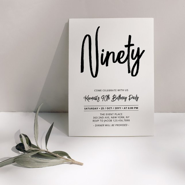 Black & White | Chic Ninety 90th Birthday Party Invitation (Creator Uploaded)