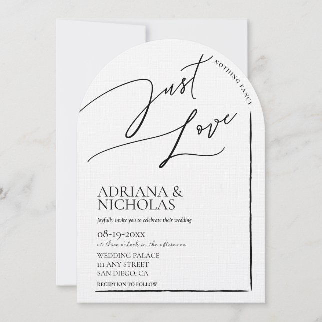 Black White Chic Nothing Fancy Just Love Wedding Invitation (Front)