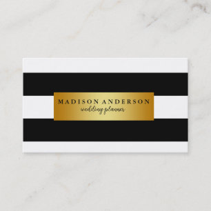 Black & White Chic Stripes in Gold Business Card