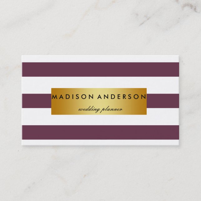 Black & White Chic Stripes in Gold Business Card (Front)