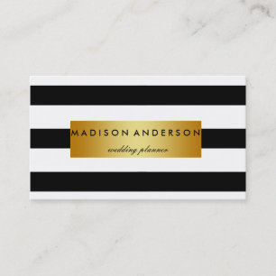 Black & White Chic Stripes in Gold Business Card