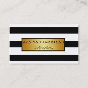 Black & White Chic Stripes in Gold Business Card