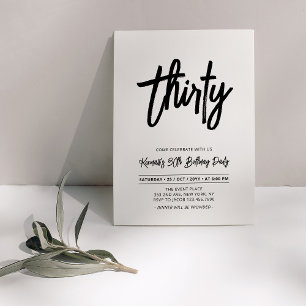Black & White   Chic Thirty 30th Birthday Party Invitation