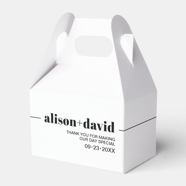 Black, white chic typography minimalist wedding favour box (Front Side)
