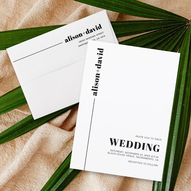 Black, white chic typography minimalist wedding invitation (Creator Uploaded)