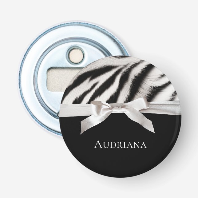 Black White Chic Zebra Print Bow Bottle Opener (Front)