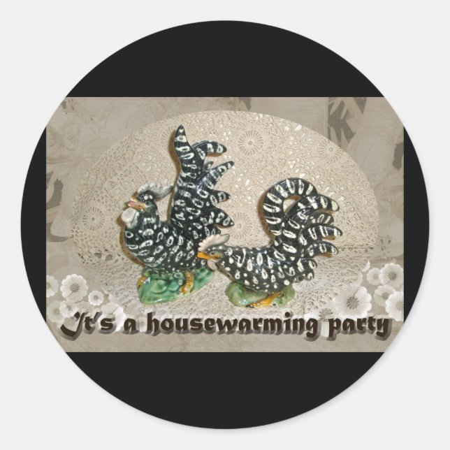 Black & White Chickens Housewarming Stickers (Front)
