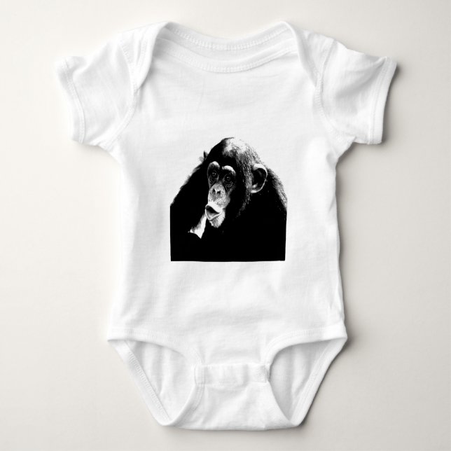 Black White Chimpanzee Baby Bodysuit (Front)