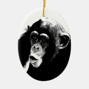 Black White Chimpanzee Ceramic Tree Decoration