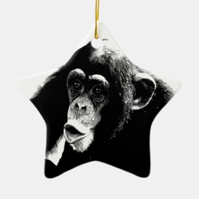 Black White Chimpanzee Ceramic Tree Decoration (Front)