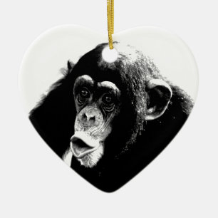 Black White Chimpanzee Ceramic Tree Decoration