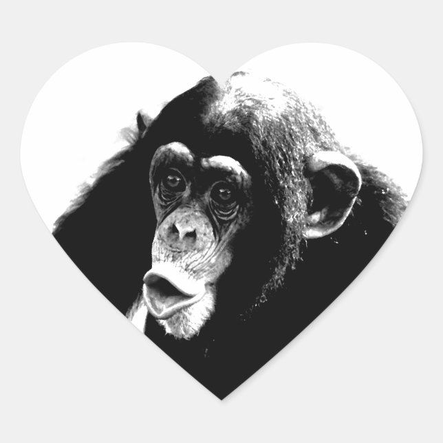 Black White Chimpanzee Heart Sticker (Front)
