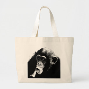Black White Chimpanzee Large Tote Bag
