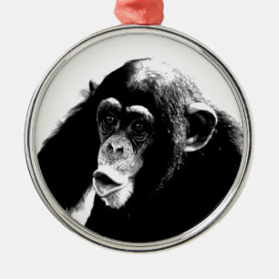 Black White Chimpanzee Metal Tree Decoration
