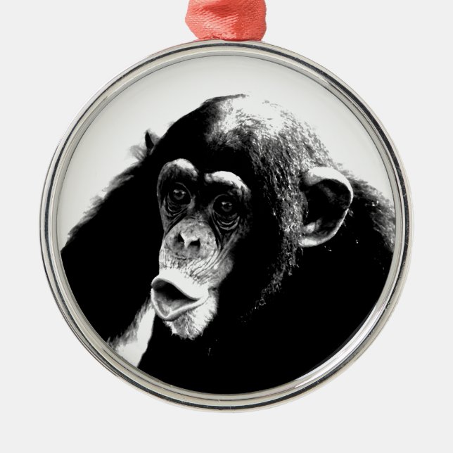 Black White Chimpanzee Metal Tree Decoration (Front)