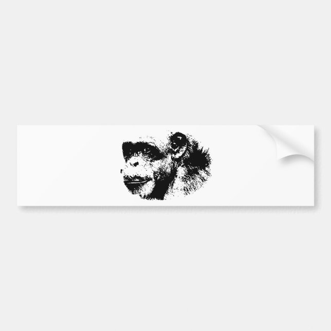 Black & White Chimpanzee Pop Art Bumper Sticker (Front)