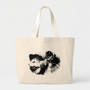 Black & White Chimpanzee Pop Art Large Tote Bag
