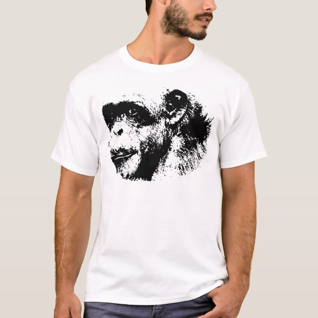 Black & White Chimpanzee Pop Art T-Shirt (Front)