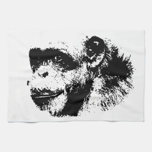 Black & White Chimpanzee Pop Art Tea Towel