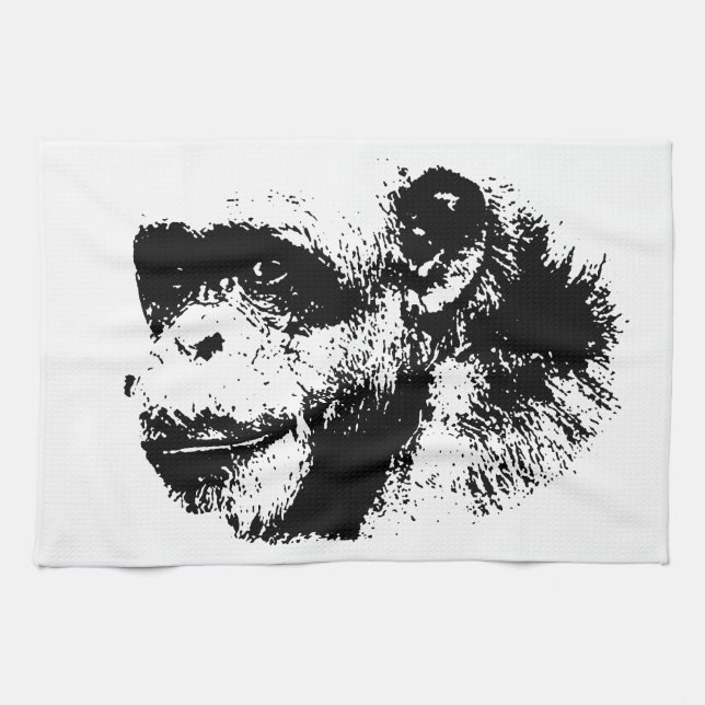 Black & White Chimpanzee Pop Art Tea Towel (Horizontal)