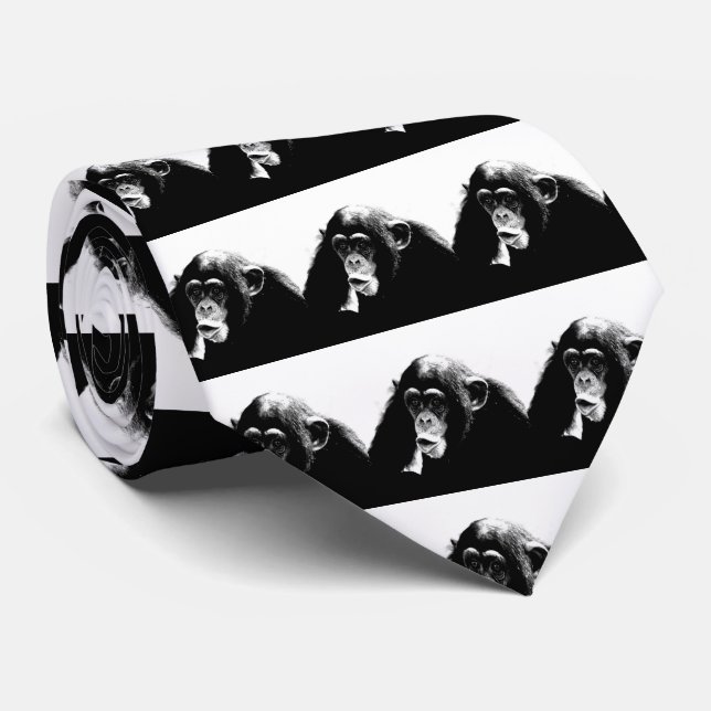 Black White Chimpanzee Tie (Rolled)