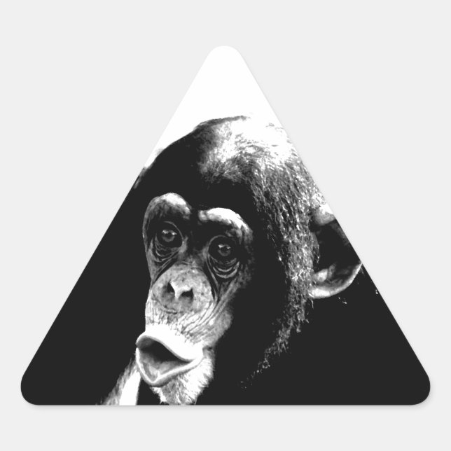 Black White Chimpanzee Triangle Sticker (Front)