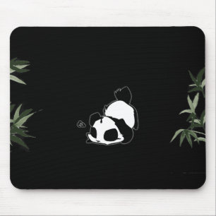 Black & White Chinese Panda - Black Mouse Mat