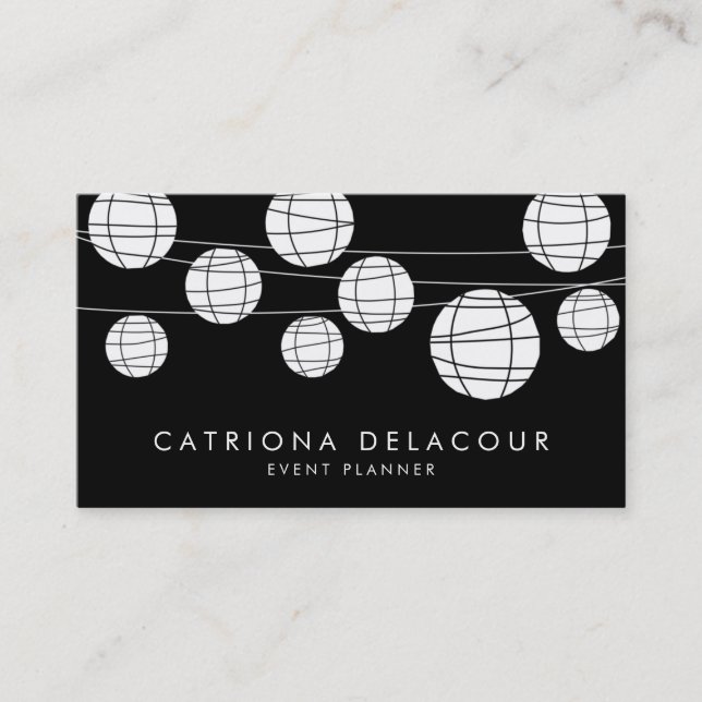 Black & White Chinese Paper Lanterns Business Card (Front)