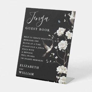 Black White Chinoiserie Jenga Guest Book Wedding Pedestal Sign