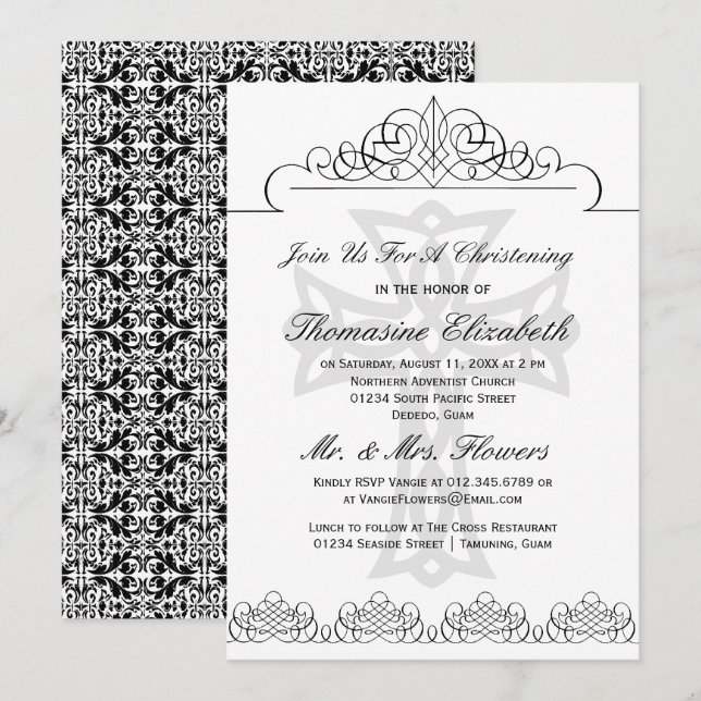 Black & White Christening Cross Invitations (Front/Back)