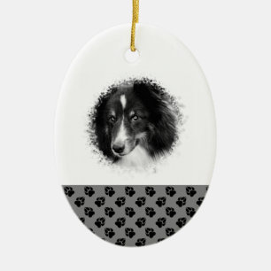 Black & White Christmas Custom Pet Photo Template Ceramic Tree Decoration