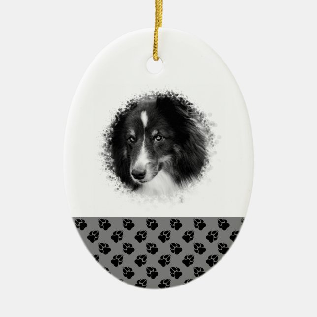 Black & White Christmas Custom Pet Photo Template Ceramic Tree Decoration (Front)