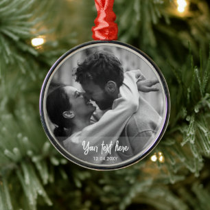 Black White Christmas Custom Text Template Photo Metal Tree Decoration