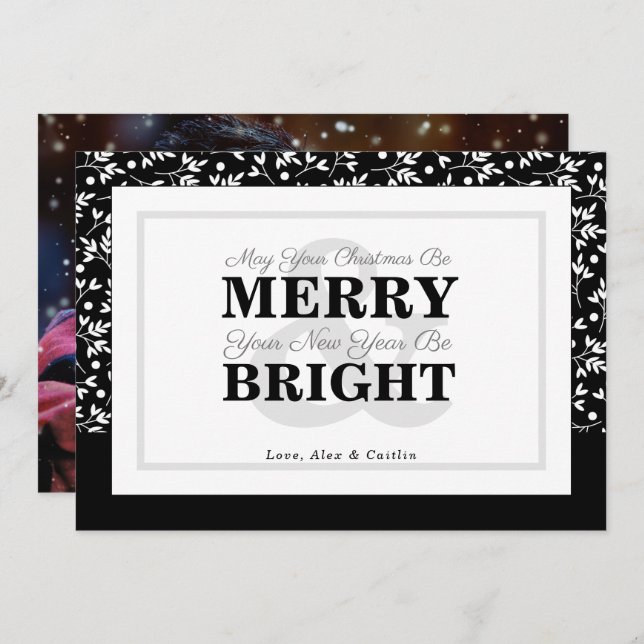 Black & White Christmas Greenery Photo Card (Front/Back)