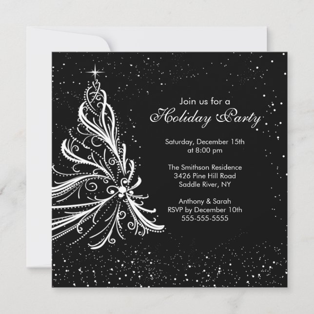 Black White Christmas Holiday Party Invitation (Front)