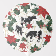 Black & White Christmas Holstein Dairy Cows Floral