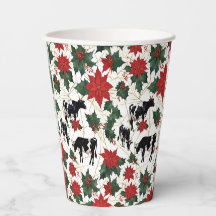 Black & White Christmas Holstein Dairy Cows Floral
