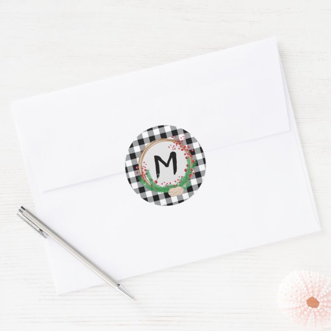 Black White Christmas Monogram Envelope Seals (Envelope)