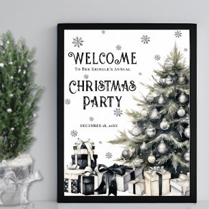 Black White Christmas Party Welcome Poster
