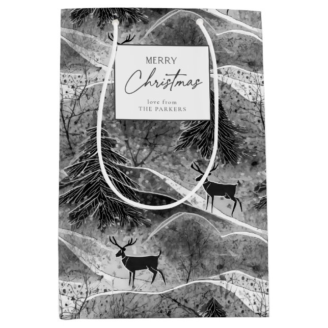 Black White Christmas Pattern#13 ID1009 Wrapping Medium Gift Bag (Front)