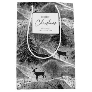 Black White Christmas Pattern#4 ID1009 Wrapping Medium Gift Bag