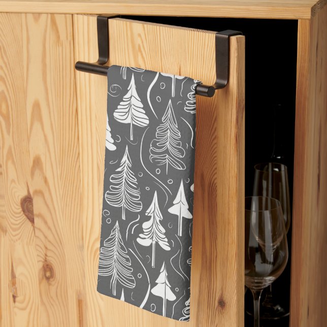 Black White Christmas Pattern#6 ID1009 Tea Towel (Thirds Fold)