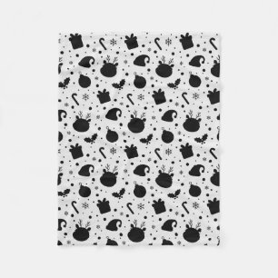 Black White Christmas Seamless Pattern Fleece Blanket