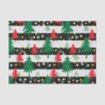 Black White Christmas Snow Stripes Red Green Trees Tissue Paper<br><div class="desc">Fun Black and  White Christmas Snow Stripes With Decorative Red and Green Trees with falling white and yellow shinny Snowflake Tissue Paper Surface Pattern Design. #christmas</div>