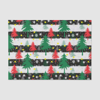 Black White Christmas Snow Stripes Red Green Trees Tissue Paper
