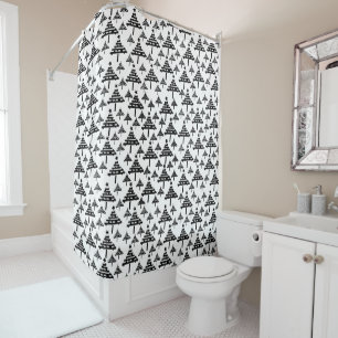 Black White Christmas Tree Abstract Pattern  Shower Curtain