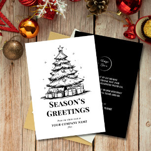 Black & White Christmas Tree Custom Business Logo Holiday Card