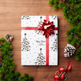 Elegant Black White Christmas Tree Pattern Gift Wrapping Paper