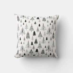 Black White Christmas Tree Pattern Minimalist  Cushion