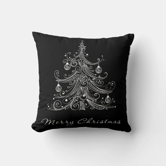 Black & White Christmas Tree Pillow (Front)